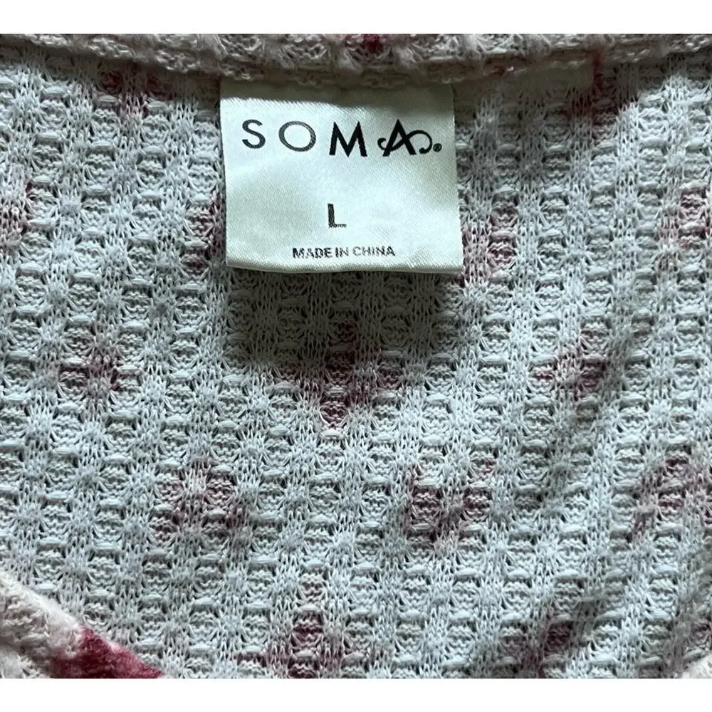 Soma Brushed Cozy Waffle Knit Pajama Jogger 2pc Set Falling Star Pink Lounge L